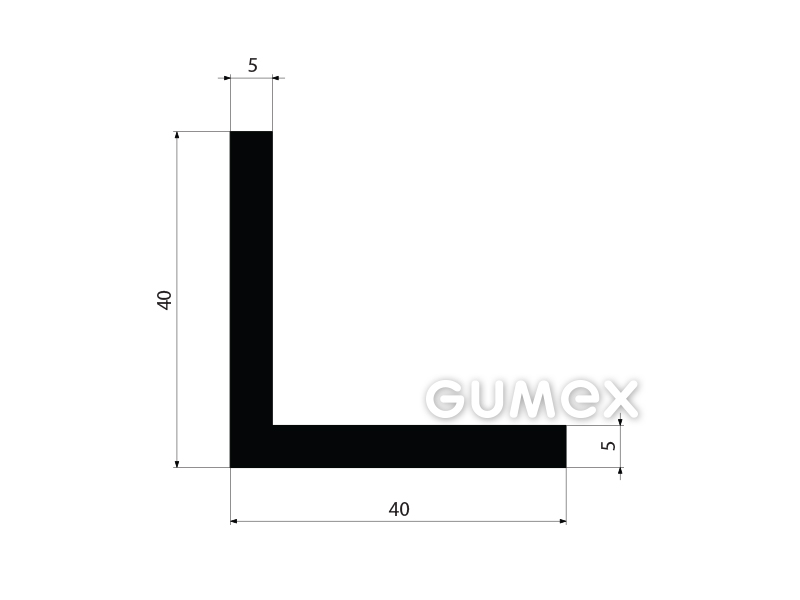 "L" Gummiprofil, 40x40/5mm, 60°ShA, NBR, -40°C/+70°C, schwarz, 